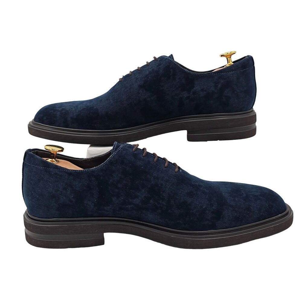 NEW Donald Pliner Distressed Navy Blue Velvet Dress Shoes Men 10 Wholecut Oxford - Picture 3 of 13